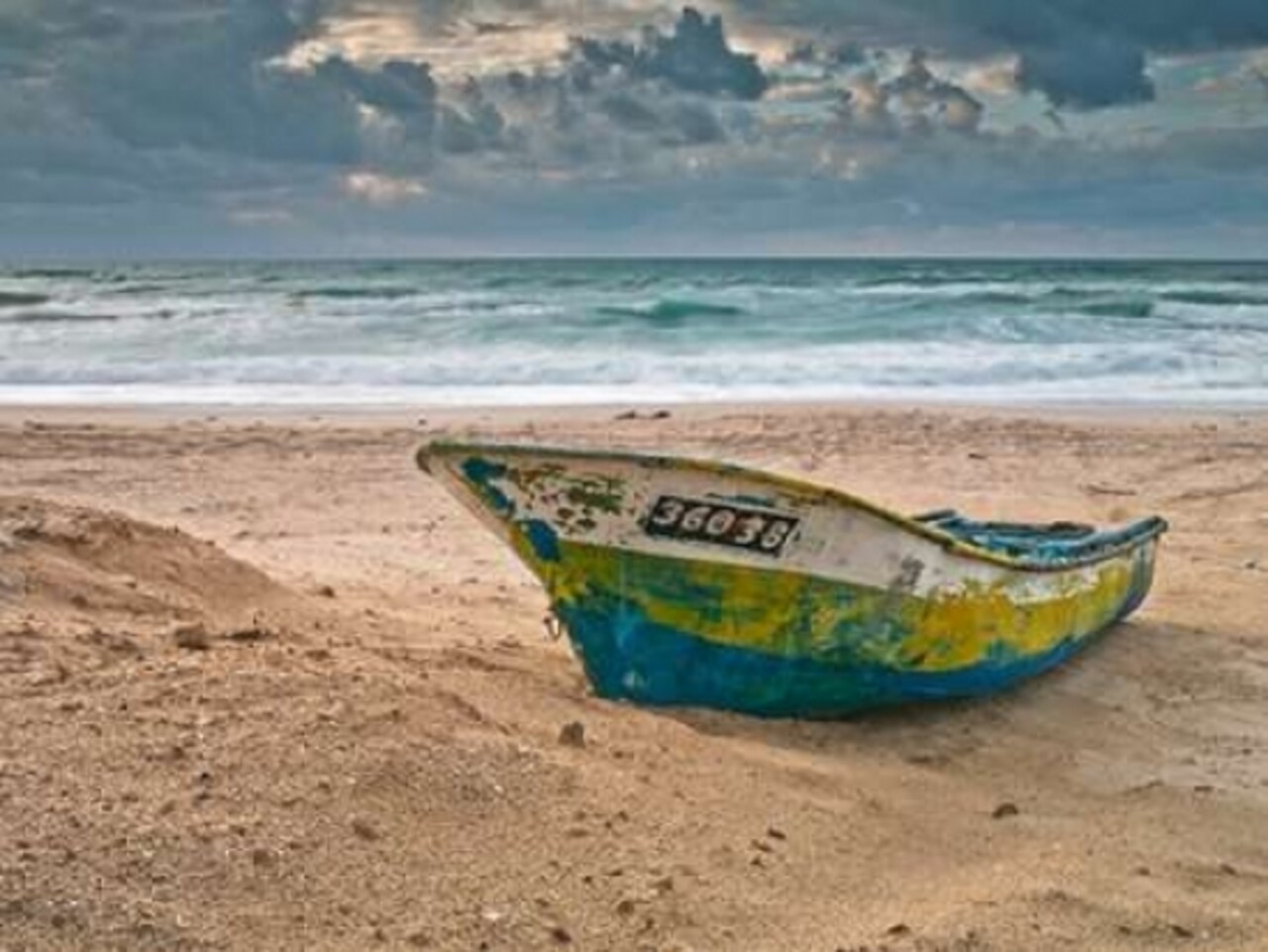 Fishing Boat on the shore, Palmachim Beach, Israel Poster Print by Assaf Frank - Item # VARPDXAF20120102006